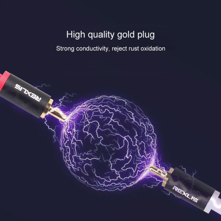 REXLIS 3635 3.5mm Male to Dual RCA Gold-plated Plug Black Cotton Braided Audio Cable for RCA Input Interface Active Speaker, Length: 3m, Length: 3m