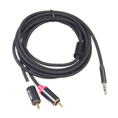 REXLIS 3635 3.5mm Male to Dual RCA Gold-plated Plug Black Cotton Braided Audio Cable for RCA Input Interface Active Speaker, Length: 5m, Length: 5m