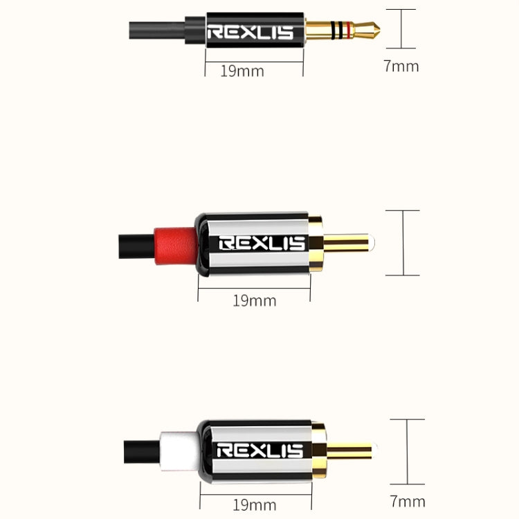 REXLIS 3635 3.5mm Male to Dual RCA Gold-plated Plug Black Cotton Braided Audio Cable for RCA Input Interface Active Speaker, Length: 5m, Length: 5m