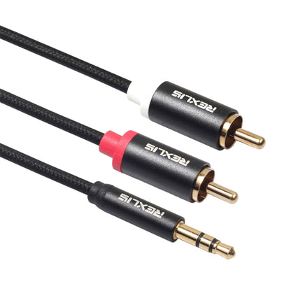 REXLIS 3635 3.5mm Male to Dual RCA Gold-plated Plug Black Cotton Braided Audio Cable for RCA Input Interface Active Speaker, Length: 10m, Length: 10m