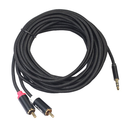 REXLIS 3635 3.5mm Male to Dual RCA Gold-plated Plug Black Cotton Braided Audio Cable for RCA Input Interface Active Speaker, Length: 10m, Length: 10m