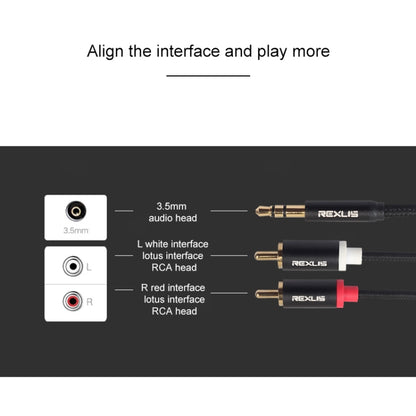 REXLIS 3635 3.5mm Male to Dual RCA Gold-plated Plug Black Cotton Braided Audio Cable for RCA Input Interface Active Speaker, Length: 10m, Length: 10m