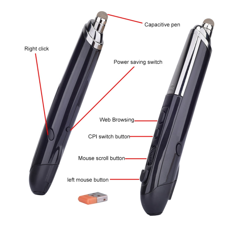 PR-08 6-keys Smart Wireless Optical Mouse with Stylus Pen & Laser Function, Laser Function Black, Laser Function Grey, Laser Function Blue, Laser Function Red, Laser Function White