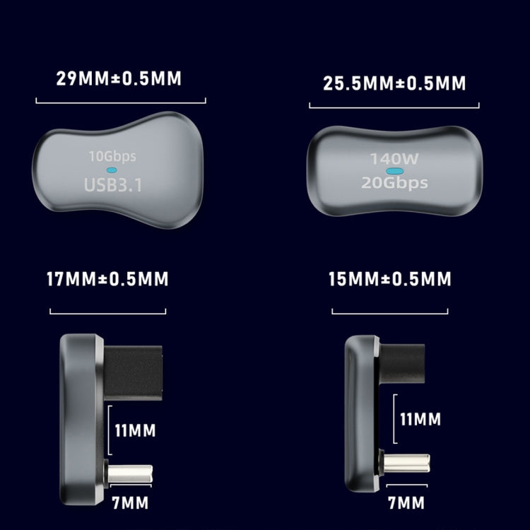 140W 20Gbps USB-C / Type-C Male to USB Female U-shaped Elbow Charging Adapter, Type-C Male to USB Female