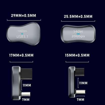 140W 20Gbps USB-C / Type-C Male to USB Female U-shaped Elbow Charging Adapter, Type-C Male to USB Female