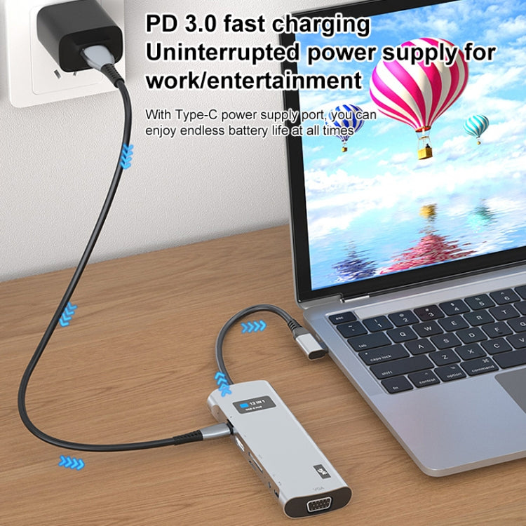 V261A 12 in 1 Elbow USB-C/Type-C to USB Digital Display Docking Station HUB Adapter, V261A