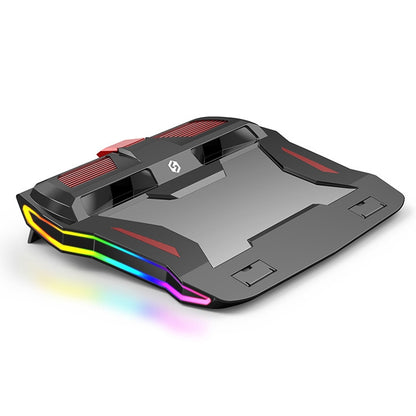 SSRQ-021S Rainbow Version Flank Glowing Dual-fan Laptop Radiator Two-speed Adjustable Computer Base for Laptops Under 18 inch, Rainbow Version