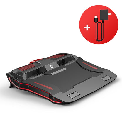 SSRQ-021S Red Light + Adapter Version Flank Glowing Dual-fan Laptop Radiator Two-speed Adjustable Computer Base for Laptops Under 18 inch, US Plug, Red Light + Adapter Version