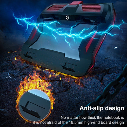SSRQ-021S Red Light + Adapter Version Flank Glowing Dual-fan Laptop Radiator Two-speed Adjustable Computer Base for Laptops Under 18 inch, US Plug, Red Light + Adapter Version