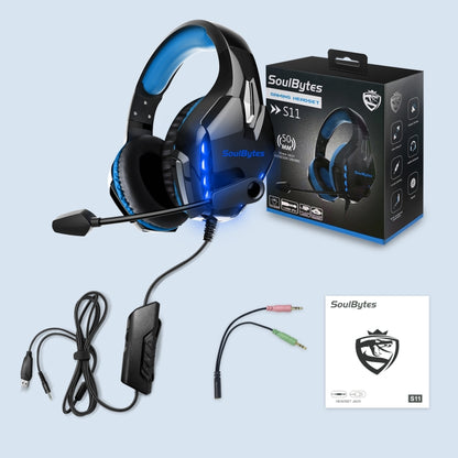 Soulbytes S11 USB + 3.5mm 4 Pin Adjustable LED Light Gaming Headset with Mic, S11(Blue)