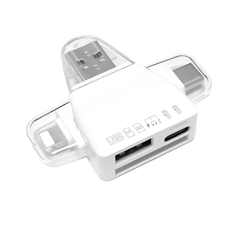 7 in 1 Card Reader USB + Type-C + 8 Pin + TF Card + SD Card + Earphone Adapter