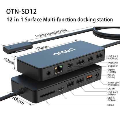 Onten SD12 For Microsoft Surface 12 in 1 Multi-function Docking Station, SD12