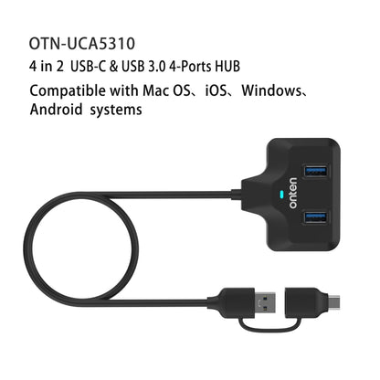 Onten OTN-UCA2310 4 in 2 USB-C / Type-C + USB3.0 4-Ports HUB Docking Station, OTN-UCA2310