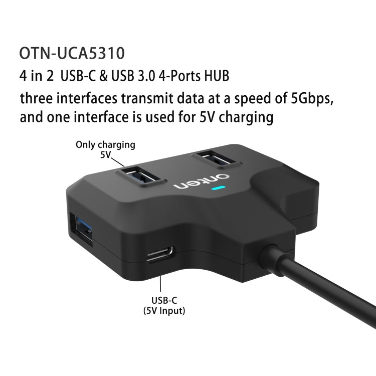 Onten OTN-UCA2310 4 in 2 USB-C / Type-C + USB3.0 4-Ports HUB Docking Station, OTN-UCA2310