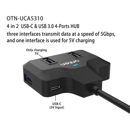 Onten OTN-UCA2310 4 in 2 USB-C / Type-C + USB3.0 4-Ports HUB Docking Station, OTN-UCA2310