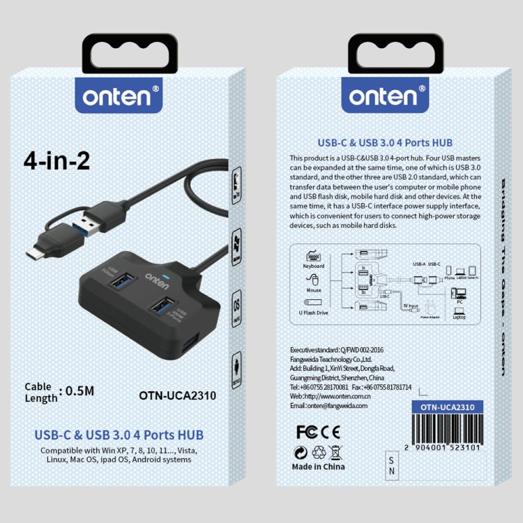 Onten OTN-UCA2310 4 in 2 USB-C / Type-C + USB3.0 4-Ports HUB Docking Station, OTN-UCA2310