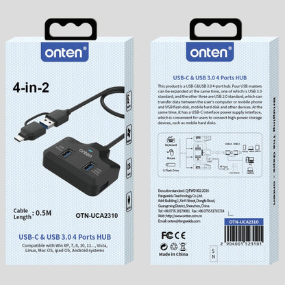 Onten OTN-UCA2310 4 in 2 USB-C / Type-C + USB3.0 4-Ports HUB Docking Station, OTN-UCA2310