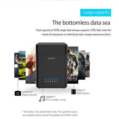 ORICO DS500C3 3.5 inch 5 Bay Magnetic-type USB-C / Type-C Hard Drive Enclosure with Blue LED Indicator, USB Type-C