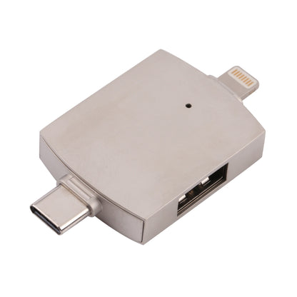4 In 1 Type-C / USB-C + 8 Pin + Dual USB Multi-function Adapter with Dual OTG Function, 4 In 1