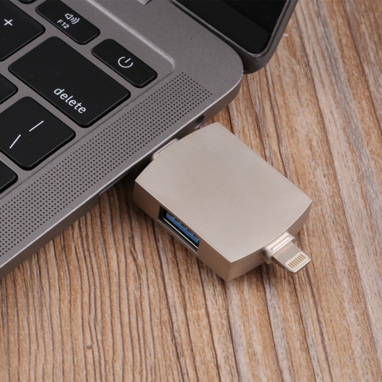 4 In 1 Type-C / USB-C + 8 Pin + Dual USB Multi-function Adapter with Dual OTG Function, 4 In 1