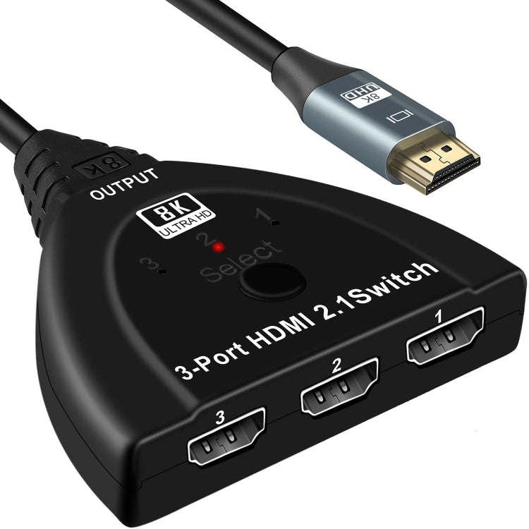 3 Port HDMI 8K Switcher Selector Box with Pigtail Cable