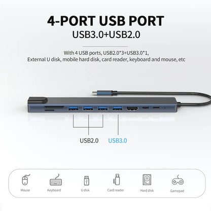10 in 1 USB-C / Type-C Iinterface Docking Station Multi-function HUB, 10 in 1