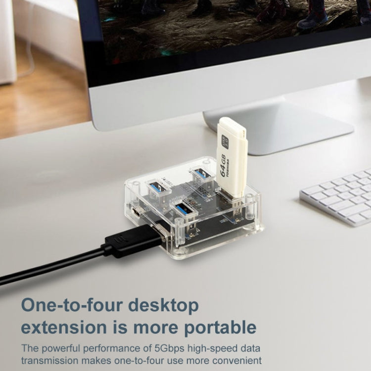USB3.0 4 in 1 Multifunctional Desktop Square Transparent HUB, USB3.0