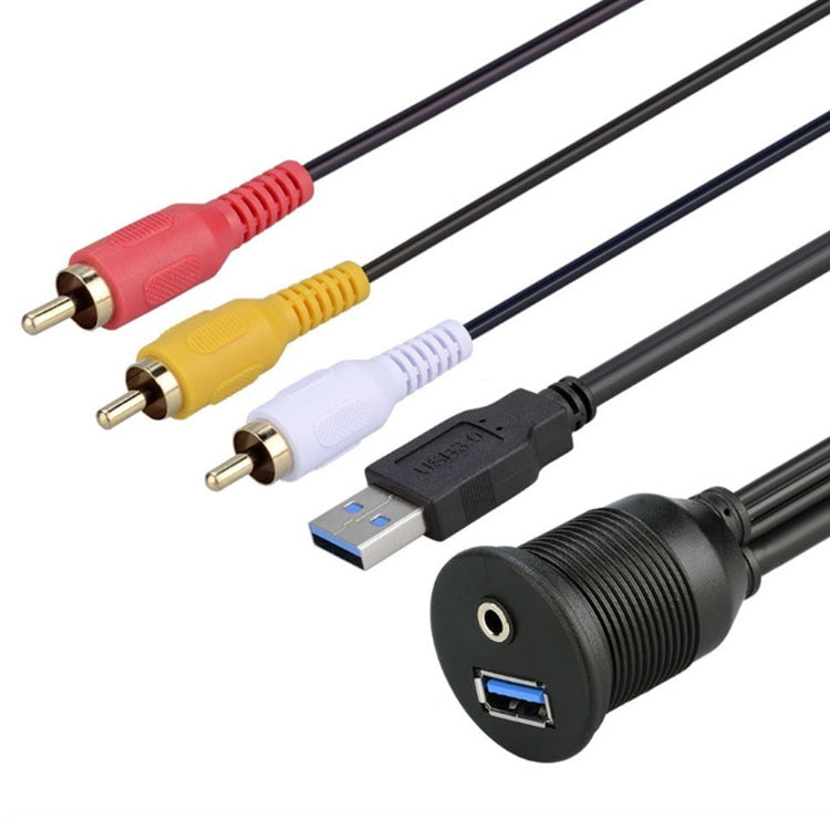 USB 3.0 Male + 3 RCA to USB 3.0 Female + 3.5mm Female Connector Car Adapter Cable, Length: 100cm, 100cm