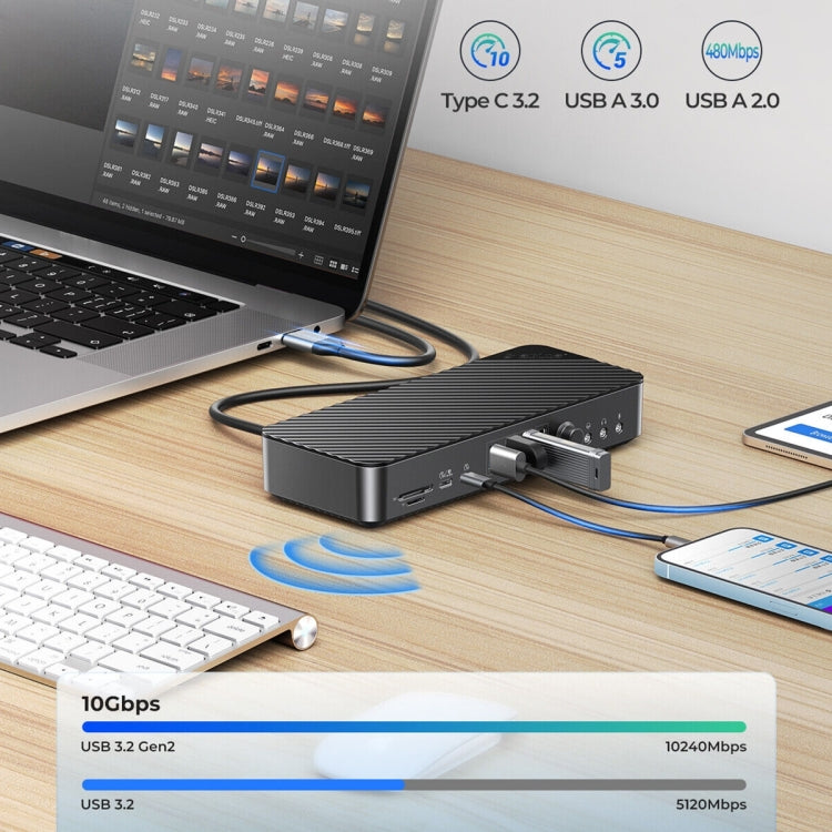 ORICO DKA20-BK-BP 10Gbps 20 in 1 Type-C 3.0 HUB Docking Station, DKA20-BK-BP, EU Plug, DKA20-BK-BP, UK Plug, DKA20-BK-BP, US Plug