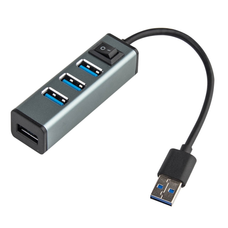 USB to 4 USB 3.0 Ports Aluminum Alloy HUB with Switch, USB