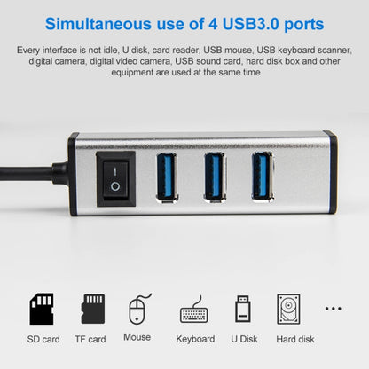 USB to 4 USB 3.0 Ports Aluminum Alloy HUB with Switch, USB