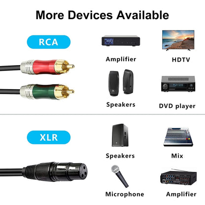 30cm Metal Head 3 Pin XLR CANNON Female to 2 RCA Male Audio Connector Adapter Cable for Microphone / Audio Equipment, 2 RCA Male