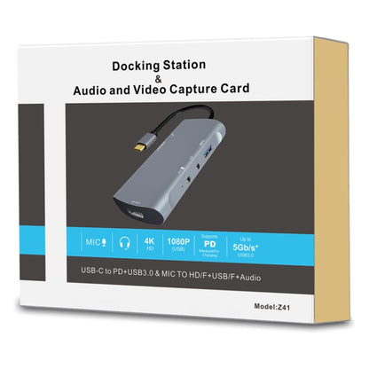 Z41 6 in 1 USB-C / Type-C to PD USB-C / Type-C + HD HDMI + USB 3.0 + 3.5mm AUX + USB + Microphone Interface Multifunctional Docking Station Video Capture Card