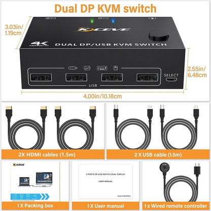 KC-KVM202DPA-USB2.0 DP 3DP+3DP KVM Switch, KC-KVM202DPA