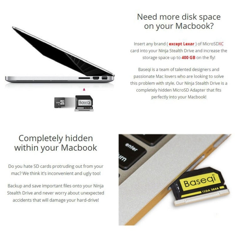 BASEQI Hidden Aluminum Alloy High Speed SD Card Case for Dell XPS 15.6 inch (9560 / 9570) Laptop, For Dell XPS 15.6 inch 9560