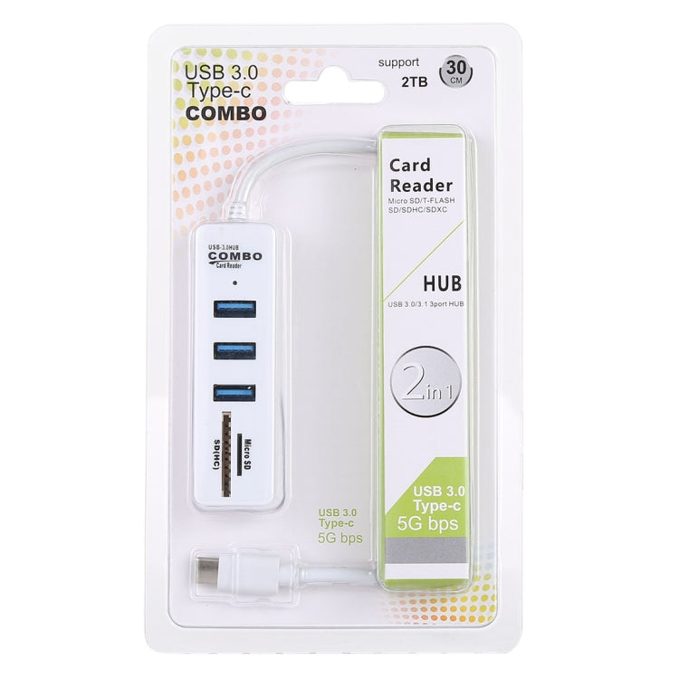 2 in 1 TF / SD Card Reader + 3 x USB 3.0 Ports to USB-C / Type-C HUB Converter, Cable Length: 26cm