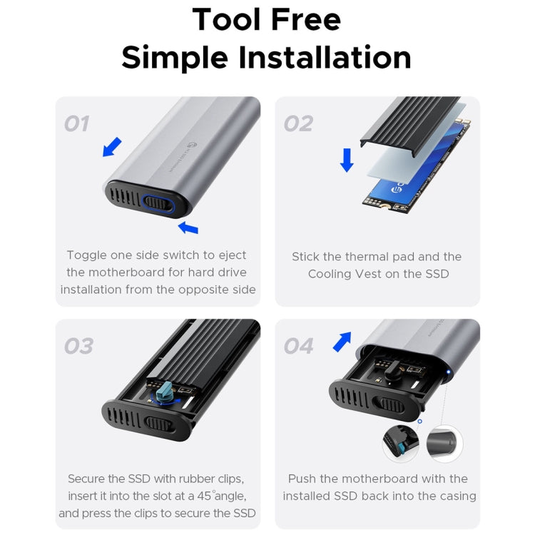 ORICO AXM2-G2-V1-GY-BP M.2 NVMe SSD Enclosure with Silicone Protective Case & Type-C+USB Case, AXM2-G2-V1-GY-BP