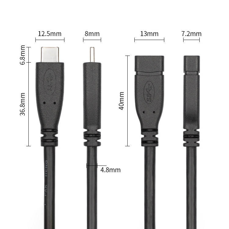 USB 3.1 Type-C / USB-C Male to Type-C / USB-C Female Gen2 Adapter Cable, Length: 50cm, Length: 50cm