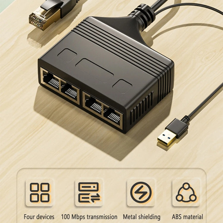 Male RJ45 4 in 1 100M Network Splitter Cable Ethernet Network Coupler, Male 4 in 1 100M