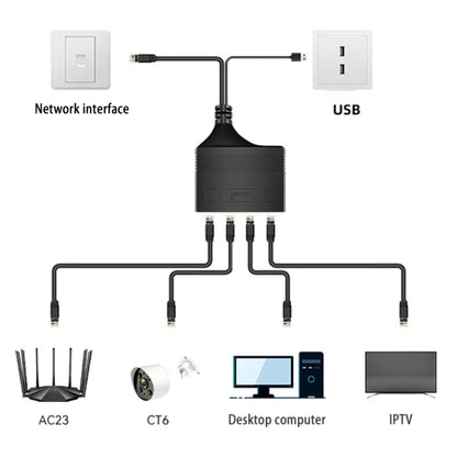 Male RJ45 4 in 1 Gigabit Network Splitter Cable Ethernet Network Coupler, Male 4 in 1 Gigabit