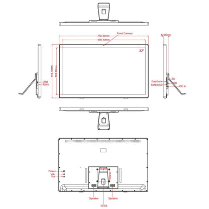 32 inch LCD Display Digital Photo Frame, RK3399 Dual-core A72 + Quad-core A53 up to 2.0GHz, Android 7.1, 2GB+16GB, Support WiFi & Ethernet & Bluetooth & SD Card & 3.5mm Jack