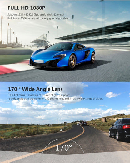A305 Car DVR Camera 2.45 inch IPS Screen Full HD 1080P 170 Degree Wide Angle Viewing, Support Motion Detection / TF Card / G-Sensor / WiFi / HDMI, 2.45 inch