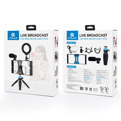 PULUZ 4 in 1 Vlogging Live Broadcast Smartphone Video Rig + 4.7 inch 12cm Ring LED Selfie Light Kits with Microphone + Tripod Mount + Cold Shoe Tripod Head for iPhone, Galaxy, Huawei, Xiaomi, HTC, LG, Google, and Other Smartphones, 4 in 1 Ring LED