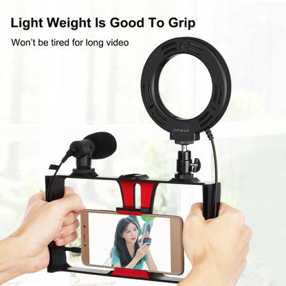 PULUZ 4 in 1 Vlogging Live Broadcast Smartphone Video Rig + 4.7 inch 12cm Ring LED Selfie Light Kits with Microphone + Tripod Mount + Cold Shoe Tripod Head for iPhone, Galaxy, Huawei, Xiaomi, HTC, LG, Google, and Other Smartphones, 4 in 1 Ring LED