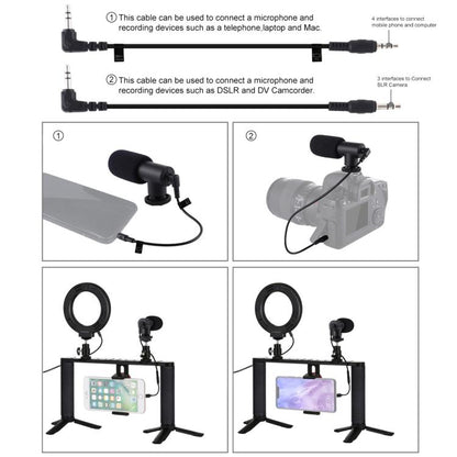 PULUZ 4 in 1 Vlogging Live Broadcast 4.7 inch 12cm Ring LED Selfie Light Smartphone Video Rig Handle Stabilizer Aluminum Bracket Kits with Microphone + Tripod Mount + Cold Shoe Tripod Head, Ring LED Aluminum Bracket Kits