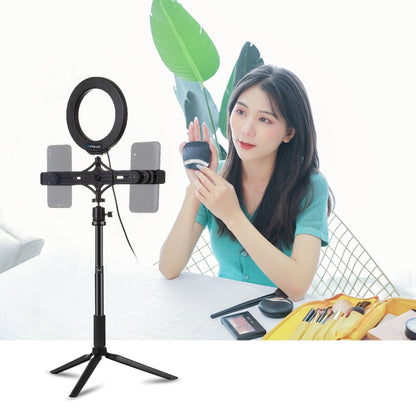 PULUZ Tripod Mount +  Extension Rod + Live Broadcast Dual Phone Bracket + 6.2 inch 16cm LED Ring Vlogging Video Light Kits, 4 in 1 Live Broadcast Kits