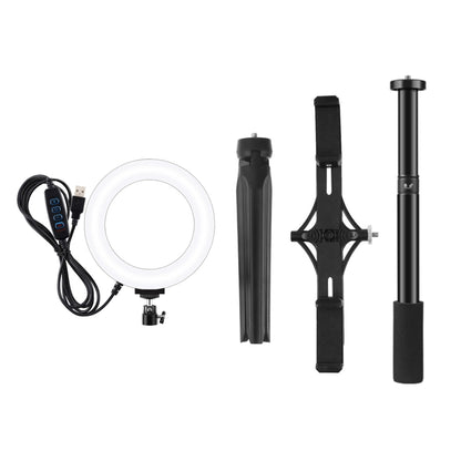 PULUZ Tripod Mount +  Extension Rod + Live Broadcast Dual Phone Bracket + 6.2 inch 16cm LED Ring Vlogging Video Light Kits, 4 in 1 Live Broadcast Kits