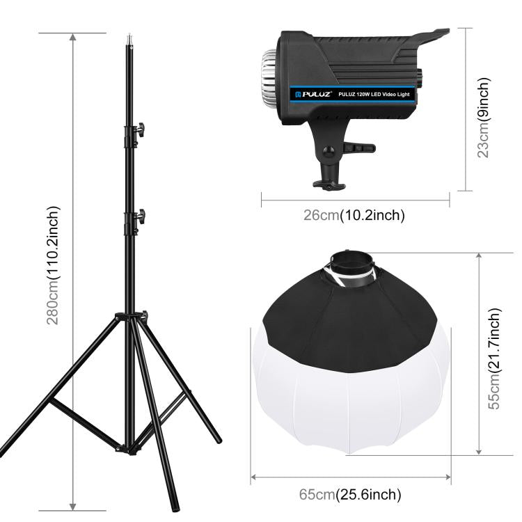 PULUZ 220V 120W Studio Video Light + 2.8m Light Holder + 65cm Foldable Lantern Softbox Photography Kit, 120W 2700K-6500K Light 2.8m Light Holder Kit EU Plug, 120W 2700K-6500K Light 2.8m Light Holder Kit UK Plug...