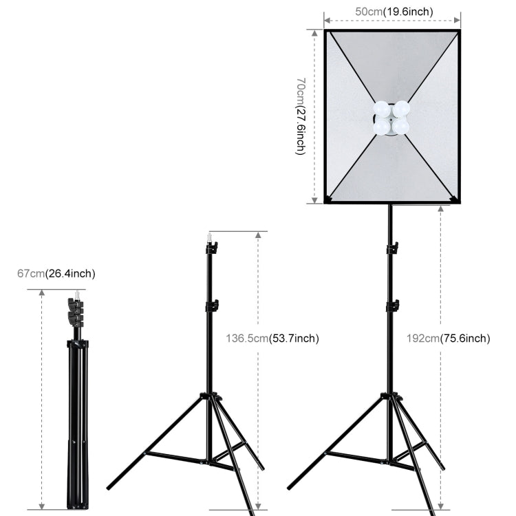 PULUZ Softbox Lighting Kit 2 PCS 50x70cm Professional Photo Studio Photography Light Equipment with 8 x E27 20W E27 Socket Bulb Photography Lighting Kit for Filming Portrait Shooting / Fashion Advertising Photography, 2 PCS 4 x Bulb Kit EU Plug...