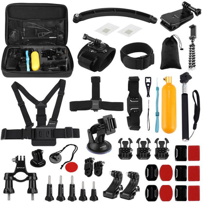 PULUZ 50 in 1 Accessories Total Ultimate Combo Kits with EVA Case (Chest Strap + Suction Cup Mount + 3-Way Pivot Arms + J-Hook Buckle + Wrist Strap + Helmet Strap + Extendable Monopod + Surface Mounts + Tripod Adapters + Storage Bag + Handlebar Mount) ...